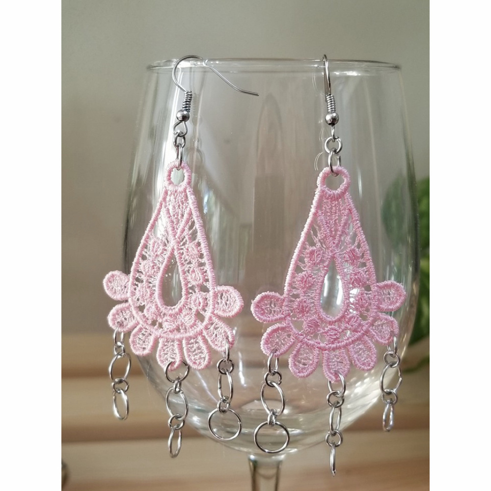Rivera's Boutique - Pink Embroidered Link Earrings
